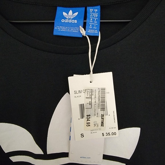 Adidas Originals Shirt Womens S Black Trefoil Graphic Slim Crop Tee Short Sleeve - Picture 6 of 10